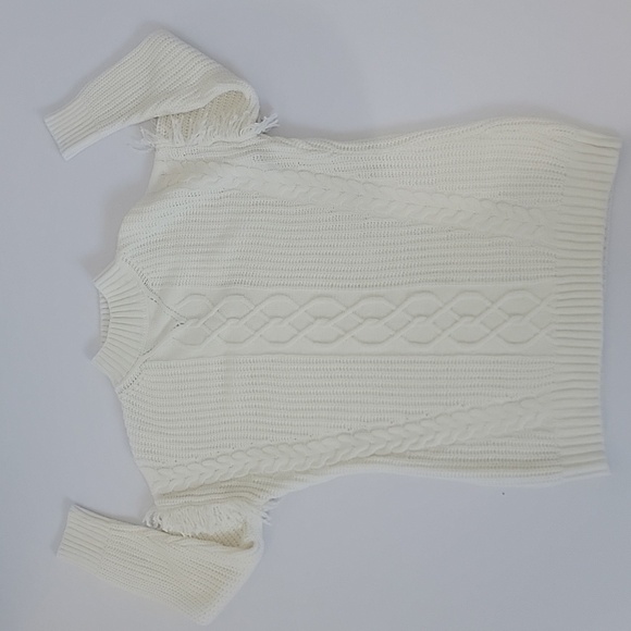 American Rag Fringe Sleeve Knit Tunic Ivory Sweater With Cut Out Back Size Small - Picture 11 of 14